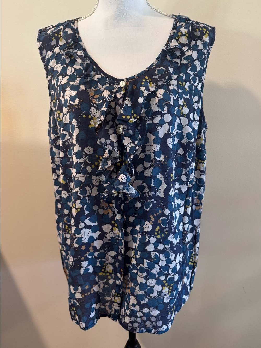 Bass Navy Floral Ruffle Front Sleeveless Camisole